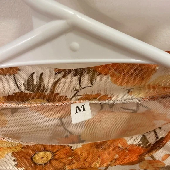 Floral Bell Sleeve Top - Cream and Orange - Picture 3 of 4